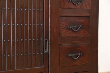 アンティーク家具　重厚!昇り引き出し付き六尺水屋箪笥(食器棚、収納棚)