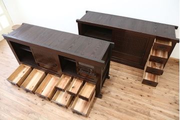 アンティーク家具　重厚!昇り引き出し付き六尺水屋箪笥(食器棚、収納棚)