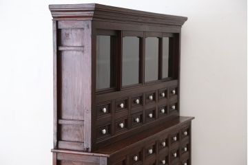 アンティーク家具　大正ロマン!味わい深い引き出し収納棚(ガラスケース、ドロワー、薬箪笥、百味箪笥)