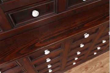 アンティーク家具　大正ロマン!味わい深い引き出し収納棚(ガラスケース、ドロワー、薬箪笥、百味箪笥)