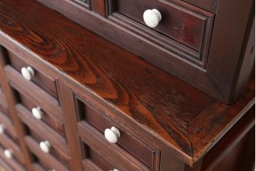 アンティーク家具　大正ロマン!味わい深い引き出し収納棚(ガラスケース、ドロワー、薬箪笥、百味箪笥)