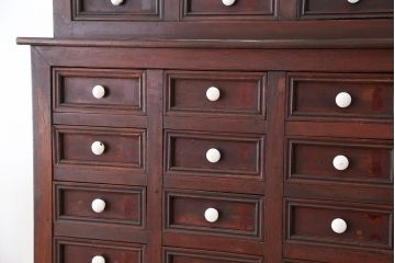 アンティーク家具　大正ロマン!味わい深い引き出し収納棚(ガラスケース、ドロワー、薬箪笥、百味箪笥)