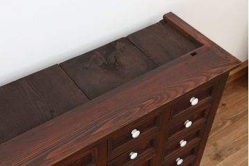 アンティーク家具　大正ロマン!味わい深い引き出し収納棚(ガラスケース、ドロワー、薬箪笥、百味箪笥)