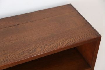 アンティーク家具　素敵なデザイン!古い洋館の結霜ガラス・ナラ材ブックケース(本箱、本棚)