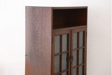 アンティーク家具　素敵なデザイン!古い洋館の結霜ガラス・ナラ材ブックケース(本箱、本棚)