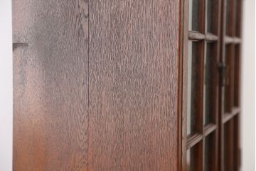 アンティーク家具　素敵なデザイン!古い洋館の結霜ガラス・ナラ材ブックケース(本箱、本棚)