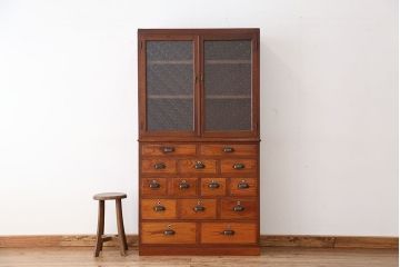 レトロ家具　昭和レトロ　素敵なデザイン!古い木の二段重ね引き出し収納棚