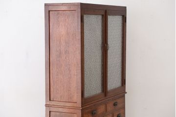 レトロ家具　昭和レトロ　素敵なデザイン!古い木の二段重ね引き出し収納棚