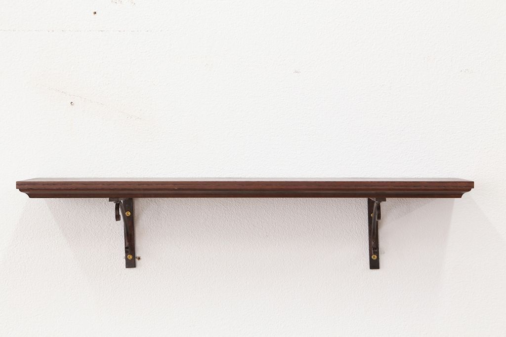 アンティーク雑貨　アンティークな雰囲気!　ホワイトアッシュ材のブラックアイアンステー壁面飾り棚【小】(色=ダークブラウン)(2)