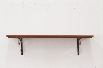 アンティーク雑貨　アンティークな雰囲気!　ホワイトアッシュ材のブラックアイアンステー壁面飾り棚【中】(色=ナチュラルブラウン)(2)