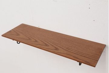 アンティーク雑貨　アンティークな雰囲気!　ホワイトアッシュ材のブラックアイアンステー壁面飾り棚【中】(色=ナチュラルブラウン)(2)