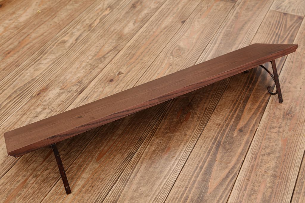 アンティーク雑貨　アンティークな雰囲気!ホワイトアッシュ材のブラックアイアンステー壁面飾り棚【大】(色=ダークブラウン)(2)