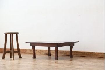 アンティーク家具　古民具・骨董　天板一枚板!古い欅材のちゃぶ台(テーブル・作業台)