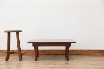 アンティーク家具　古民具・骨董　天板一枚板!古い欅材のちゃぶ台(テーブル・作業台)