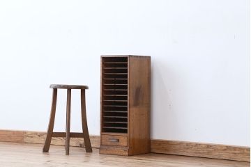 アンティーク家具　アンティーク　古い木の小さなカルテケース(書類棚、カードケース、図書館、図書室)(2)