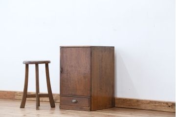 アンティーク家具　アンティーク　古い木の小さなカルテケース(書類棚、カードケース、図書館、図書室)(5)