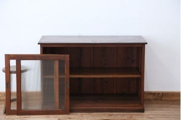 アンティーク家具　アンティーク　素敵なデザイン!古い木のモールガラスカウンターテーブル(収納棚、食器棚)