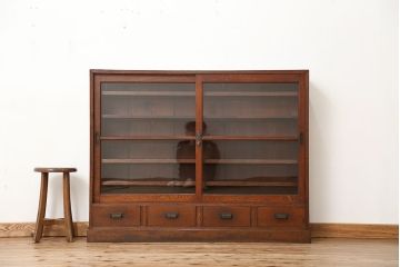 アンティーク家具　アンティーク　希少!珍しいサイズの薄型収納棚(本棚、飾り棚)