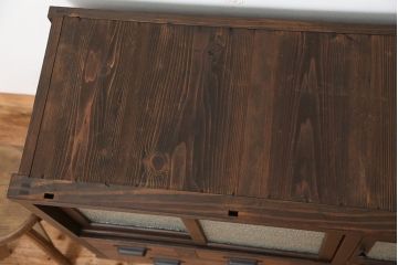 アンティーク家具　☆古民具・骨董　使い込まれたダイヤガラス二段重ねアンティーク食器棚(収納棚)