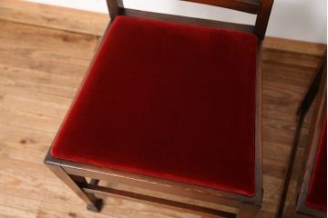 アンティーク家具　イギリスアンティーク　彫刻!オーク材ダイニングチェア　2脚セット(英国・椅子)