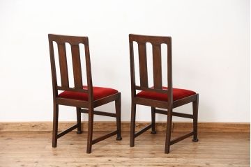 アンティーク家具　イギリスアンティーク　彫刻!オーク材ダイニングチェア　2脚セット(英国・椅子)