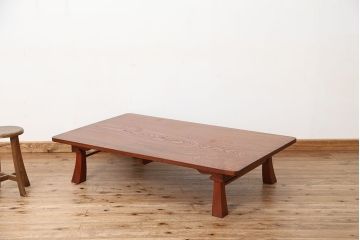 アンティーク家具　★古民具・骨董　特大!木目の素晴らしい一枚板ちゃぶ台(テーブル、座卓)