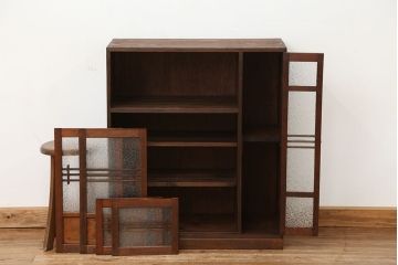 アンティーク家具　アンティーク　素敵なデザイン!古い木のダイヤガラス収納棚(下駄箱)