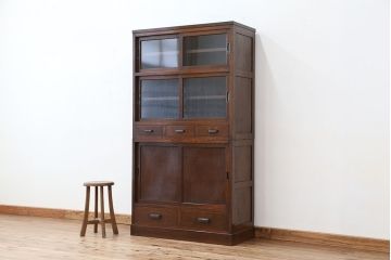 アンティーク家具　☆アンティーク　古い木のシックな二段重ね収納棚(食器棚)