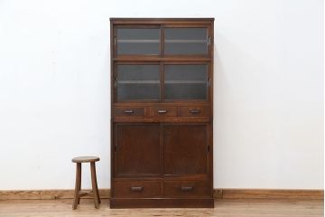 アンティーク家具　☆アンティーク　古い木のシックな二段重ね収納棚(食器棚)