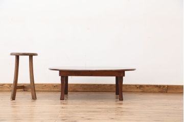 アンティーク家具　古民具・骨董　古い栓材の丸型ちゃぶ台