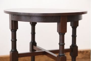 アンティーク家具　ジャンク品!古いナラ材の丸型テーブル(ラウンドテーブル、コーヒーテーブル)