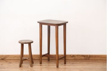 アンティーク家具　アンティーク　天板ケヤキ　高脚花台
