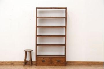 アンティーク家具　アンティーク　素敵なデザイン!古いナラ材の引き出し付き本棚(飾り棚、陳列棚)