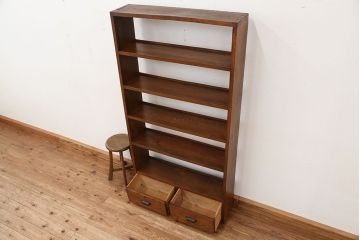 アンティーク家具　アンティーク　素敵なデザイン!古いナラ材の引き出し付き本棚(飾り棚、陳列棚)