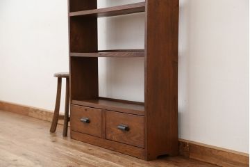 アンティーク家具　アンティーク　素敵なデザイン!古いナラ材の引き出し付き本棚(飾り棚、陳列棚)