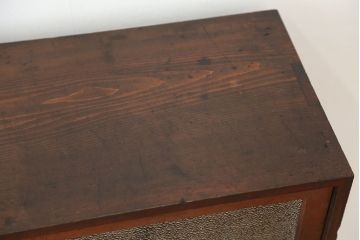 アンティーク家具　アンティーク　古い木の使い込まれたダイヤガラス収納棚(飾り棚・食器棚)