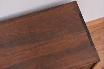 アンティーク家具　アンティーク　古い木のシンプルな鉄脚ローボード(収納棚)