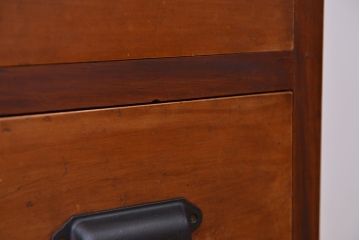 レトロ家具　昭和レトロ　チェッカーガラス引き戸のアンティークチェスト(引き出し)