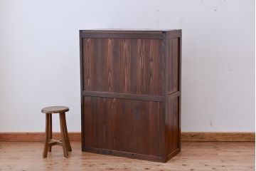レトロ家具　昭和レトロ　チェッカーガラス引き戸のアンティークチェスト(引き出し)