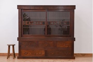アンティーク家具　古民具・骨董　関西収納箪笥(水屋箪笥、ガラスケース、食器棚、収納棚)