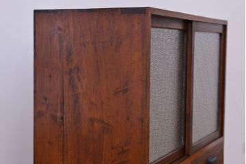 レトロ家具　昭和レトロ　古い木のダイヤガラス収納棚(食器棚)