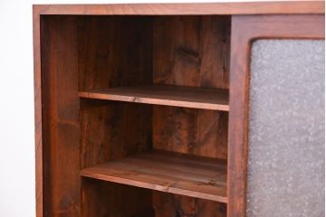 レトロ家具　昭和レトロ　古い木のダイヤガラス収納棚(食器棚)