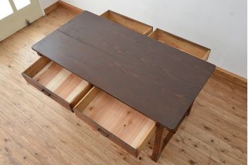 アンティーク家具　アンティーク　使い込まれた両面引き出し作業台(テーブル)