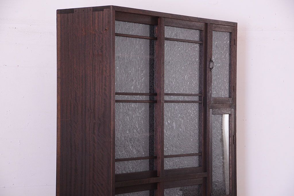 レトロ家具　昭和レトロ　結霜ガラス入り!脚付きアンティーク収納棚