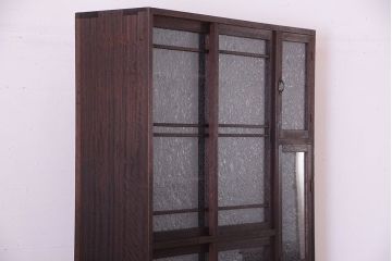 レトロ家具　昭和レトロ　結霜ガラス入り!脚付きアンティーク収納棚