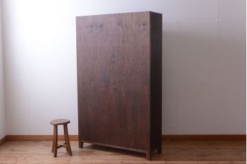 レトロ家具　昭和レトロ　結霜ガラス入り!脚付きアンティーク収納棚