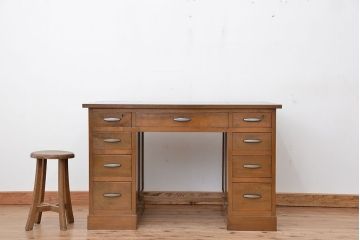 レトロ家具　アンティーク　昭和レトロ　レトロなデザインのシンプルな両袖机(テーブル、作業台)