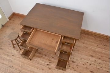 レトロ家具　アンティーク　昭和レトロ　レトロなデザインのシンプルな両袖机(テーブル、作業台)