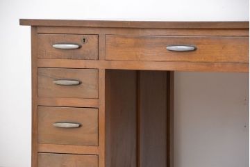 レトロ家具　アンティーク　昭和レトロ　レトロなデザインのシンプルな両袖机(テーブル、作業台)