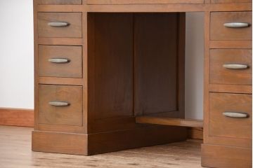 レトロ家具　アンティーク　昭和レトロ　レトロなデザインのシンプルな両袖机(テーブル、作業台)